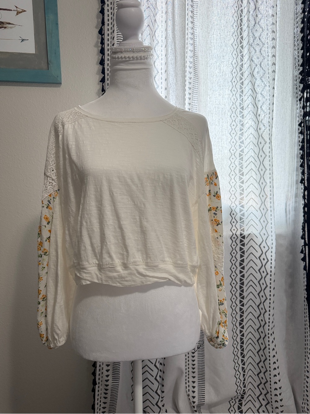 Chelsea & Violet Cream Long-Sleeve Top with Yellow Floral Sleeve Inset